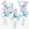 Big Dot of Happiness 1st Birthday Let's Be Mermaids - First Birthday Party Centerpiece Sticks - Table Toppers - Set of 15