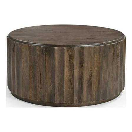 Pemberly Row Modern Round Solid Wood Coffee Table in Dark Brown