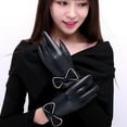 thumbnail image 2 of Leifggao 1 Pair of Women Winter PU Gloves Thicken Warm Windproof Gloves Bow-Knot Touch Screen Gloves for Outdoor Business Casual Hands Protection Free Size (Black), 2 of 4