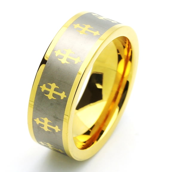 Men Women Tungsten Carbide Wedding Band Ring 8mm Comfort Fit Gold Plated Celtic Cross Tungsten Ring