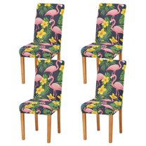 Yayeee 4 Pack Dining Chair Covers Stretch Parson Chairs Slipcovers Seat Protector, Flamingo Pattern