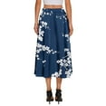 thumbnail image 3 of WTOBBY Women's Bohemian Floral Pocket Skirt Solid Color High Waist Maxi Skirt Casual Beach Skirt with Elastic Waist Drawstring Tiered Flowy Long Skirt for Summer,Navy S, 3 of 4