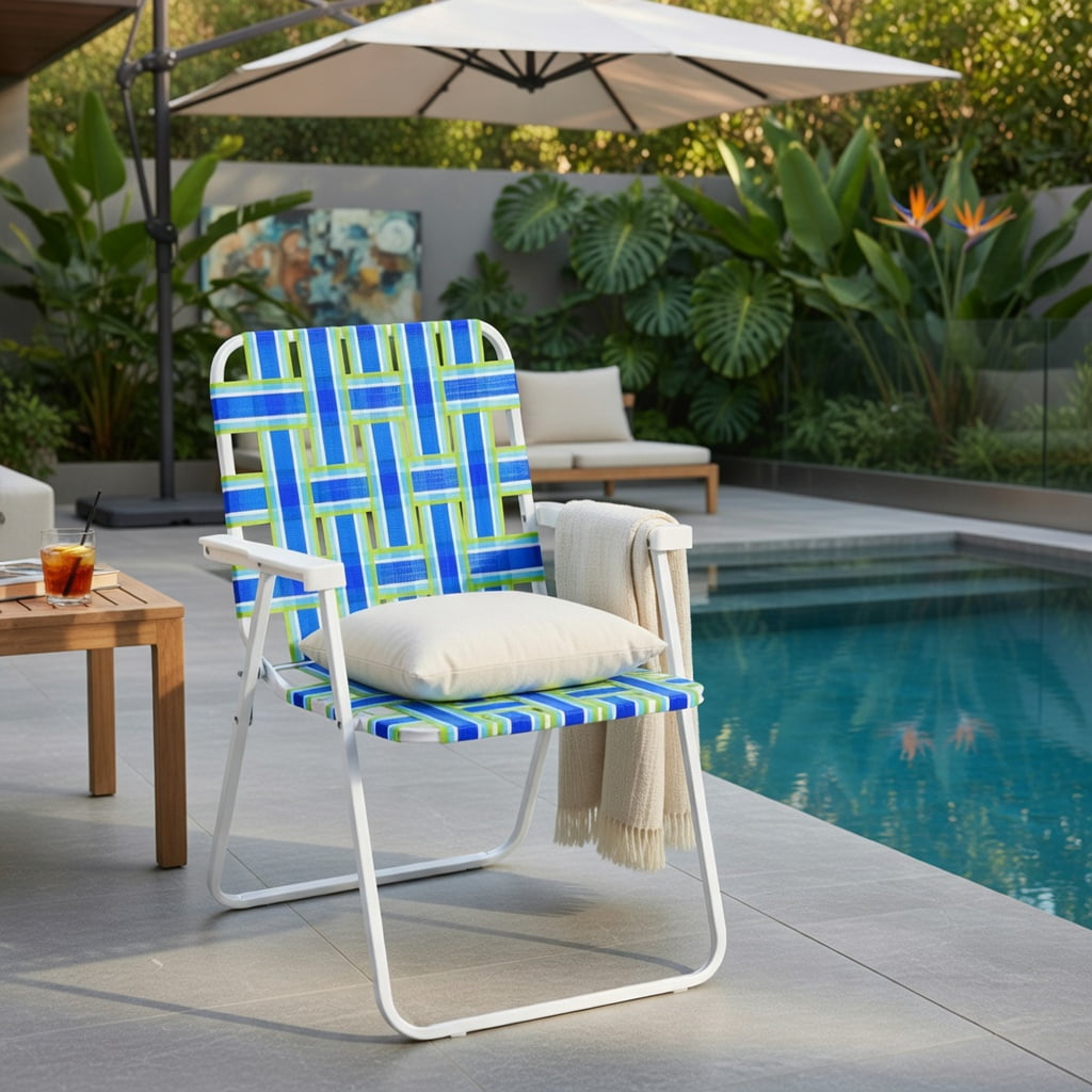 Hommoo 6-Pack Folding Beach Chairs for Camping, Lawn & Outdoor Use, Heavy-Duty Steel Frame, Fade-Resistant PE Webbing, Portable & Easy Setup, Blue