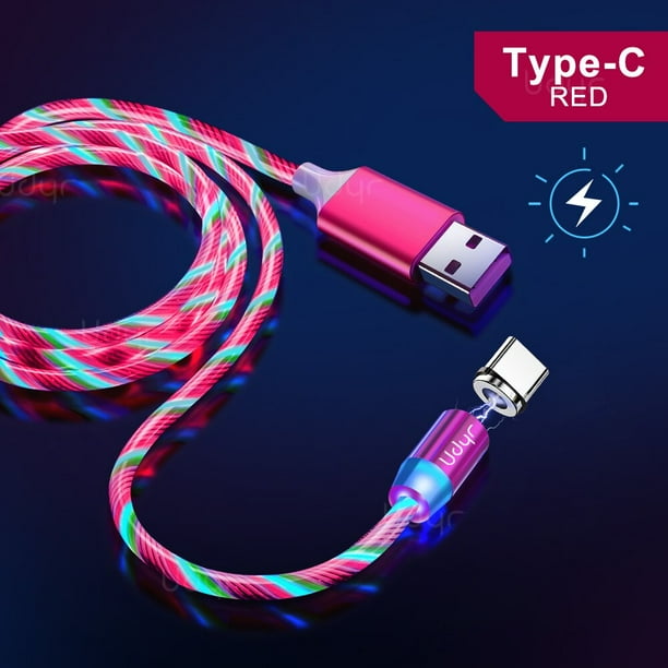 Cable de iluminación luminoso magnético, Cable Micro USB tipo C para iPhone, Samsung, Xiaomi, luz de flujo LED, cargador magnético, carga rápida