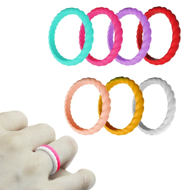 Anillo de boda de silicona para mujer, 7 paquetes de banda de goma fina y trenzada, moderno, colorido, ajuste cómodo, seguro para la piel