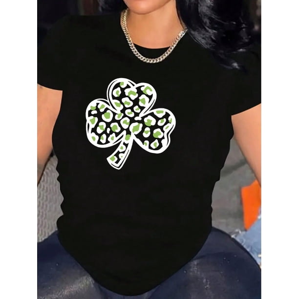 Womens St Patrick's Day Print Women's T-Shirts Presents For Women Women Suitable For All Seasons Round Neck Tops