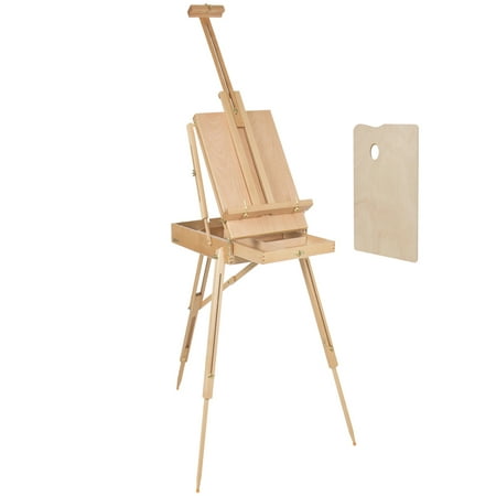 UBesGoo Art Easel, Wooden Drawing Triangular Floor Stand, Oil Painting Watercolor Sketch Box, French Style Artist Travel Tripod Easel with Storage Drawer, Collapsible Plain Air Portable