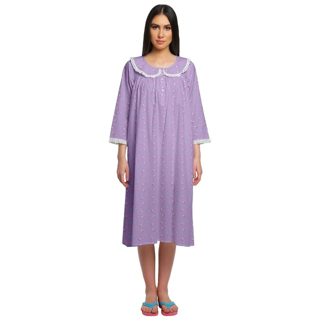 Moomaya Cotton Sleepwear For Ladies Printed Round Neck Button Placket Nightdress