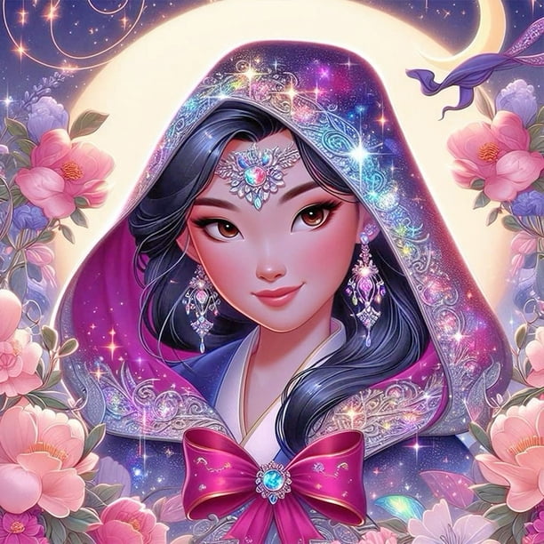 (K1868) Diadema Llena Diamantes Serie Personajes Princesa Mulan Resina 40*40CM