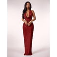 thumbnail image 4 of Red Shimmering Glitter Cowl Neck Bodycon Maxi Dress With Backless Design For Evening Cocktail Events, 4 of 8