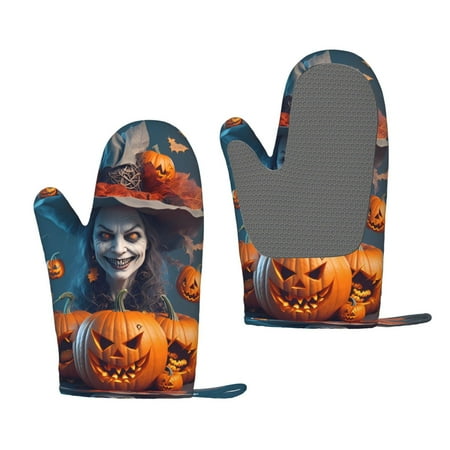 

Matuu Modern Style Pumpkin Witch for Silicone Oven Gloves Heat Resistant Grilling Gloves Non-Slip Silicone Oven Mitt Great for Grilling Kitchen and Cooking