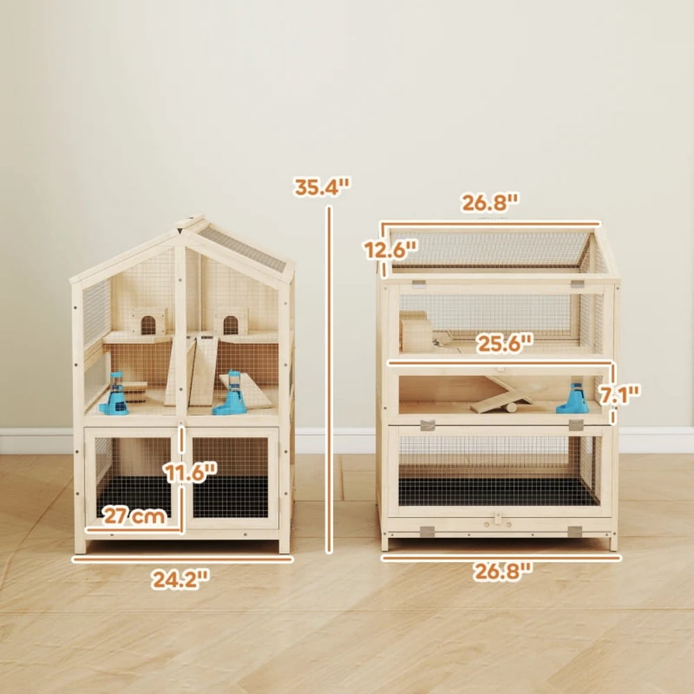 3-Tier Wooden Hamster Cage Small Animal Habitat with Clear PET Panels Slide-Out Tray & Lift-Up Mesh Top for Hamsters Gerbils Mice
