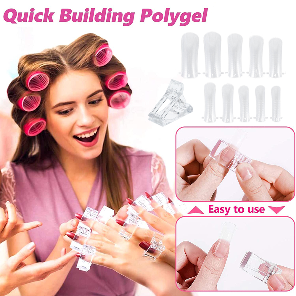 Littleduckling 100pcs Quick Building Nail False Mold Clear Acrylic Extension Form Tips Clip Home Salon - image 4 of 7