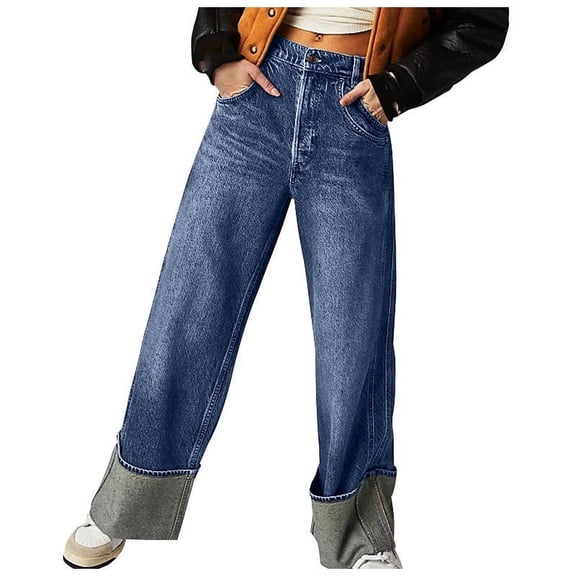 EINCcm Womens Baggy Jeans Boyfriend Wide Leg Trendy Casual Low Rise Cuffed Hem Denim Pants