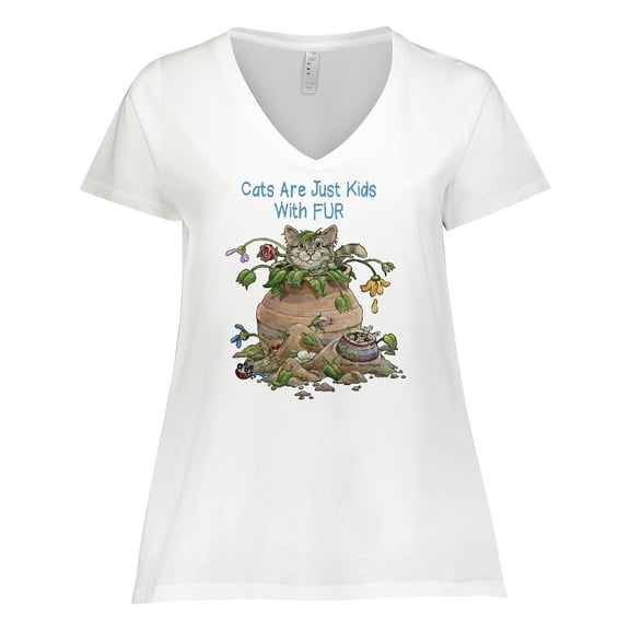 Inktastic Cats are Just Friends with Fur Cat in Flower Women's Plus Size V-Neck T-Shirt