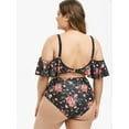 thumbnail image 4 of Rosegal Women Floral Flounce Plus Size Cold Shoulder Bikini Swimsuit Black 4X, 4 of 5