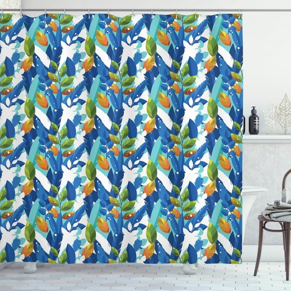 Geometric Forest Shower Curtain, Colorful Forest Foliage with Blooming Branches Botanical Spring Branches, Fabric Bathroom Set with Hooks, 69W X 75L Inches Long, Multicolor, by Ambesonne