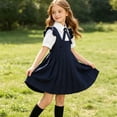 thumbnail image 6 of ATOGUTA Uniform Dresses For Girls Summer Short Sleeve Ruffle A Line Cute Vacation Beach Mini Tshirt Dress Size 3T-15, Navy, 6 of 7