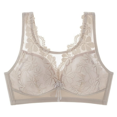 Gnurob Clearance Deals Bralettes for Women Lace Wireless Bra Racerback Crop Top No Underwire Lingerie Thin Comfort Bralette 01-Khaki 42/95