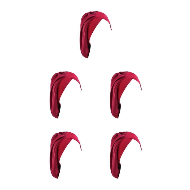 Qarigey Impresión Seda Nightcaps Lissom Diseño Moda Multicolor Suavidad Headwear Headwrap Turbantes Satin Sleeping Caps Vino puro rojo Vino tinto puro 5piezas