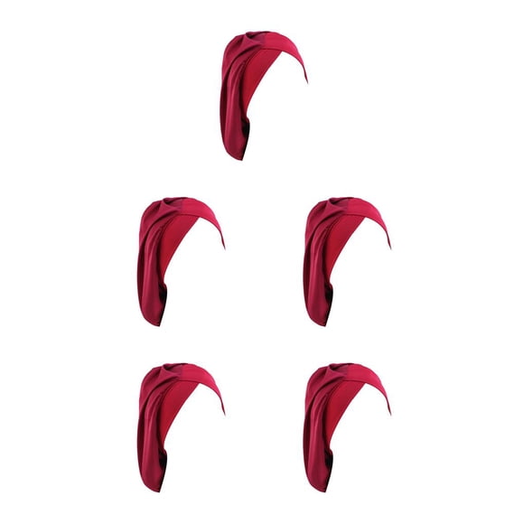 Qarigey Impresión Seda Nightcaps Lissom Diseño Moda Multicolor Suavidad Headwear Headwrap Turbantes Satin Sleeping Caps Vino puro rojo Vino tinto puro 5piezas