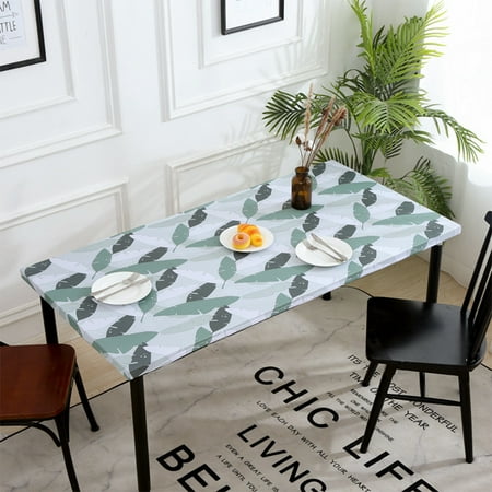 

CUH Elastic Fitted Rectangle Tablecloth Polyester Printed Table Cover Dust-Proof Washable Dining Tablecloth for Banquet Wedding Party