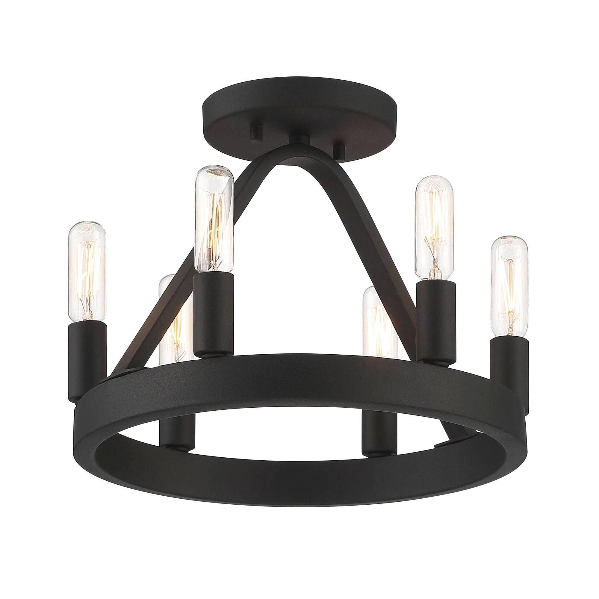 Nathan James Argo Flush Mount Ceiling Light - 3-Light Retro Design With Black Shades, Vintaged Brass