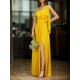 thumbnail image 4 of Vestidos de dama de honor con tirantes finos personalizados, volantes y hombros descubiertos, vestidos de noche formales largos de gasa fruncidos con abertura lateral, 4 of 5