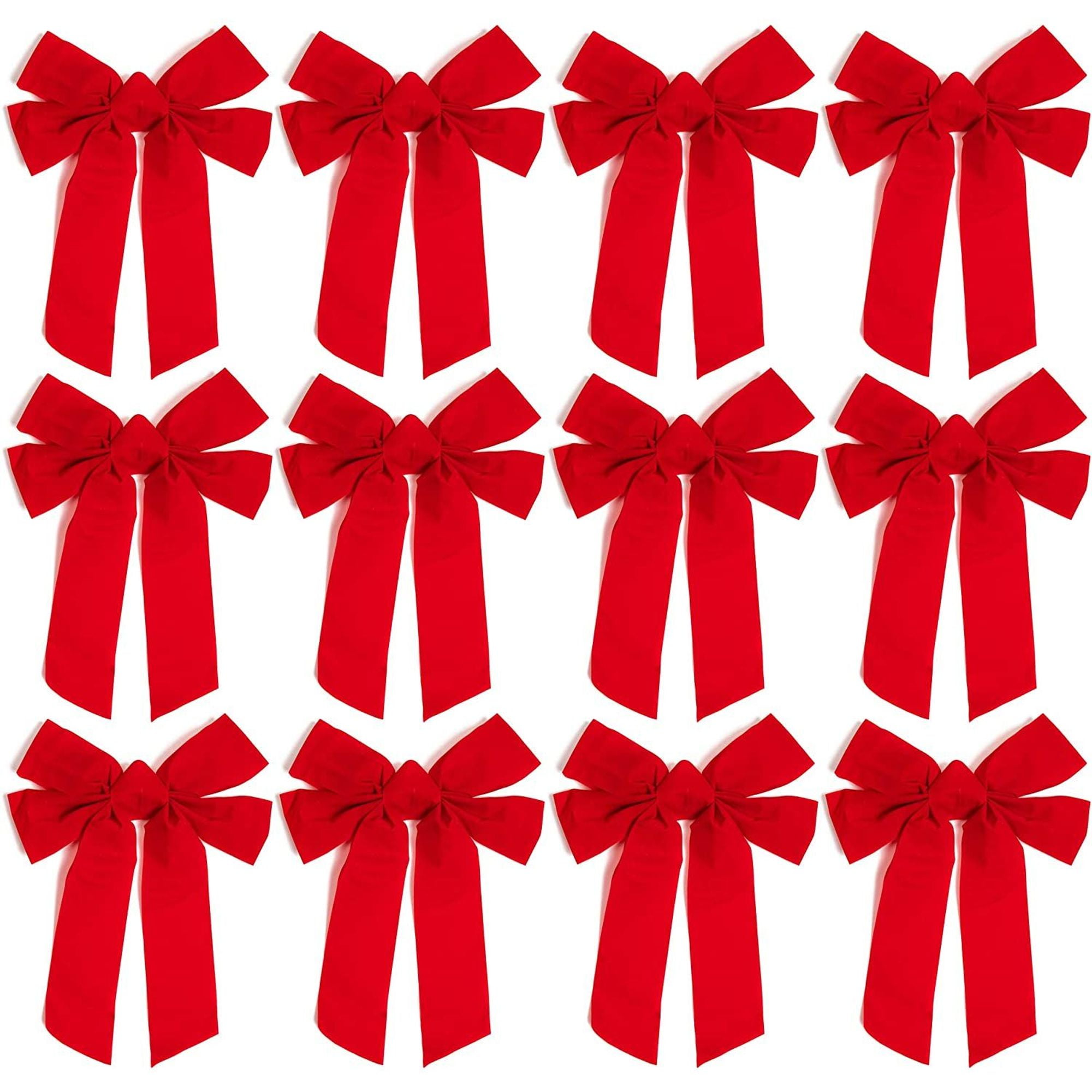 12 Pack 9" x 12" Red Velvet Christmas Bows for Party Favors, Gift