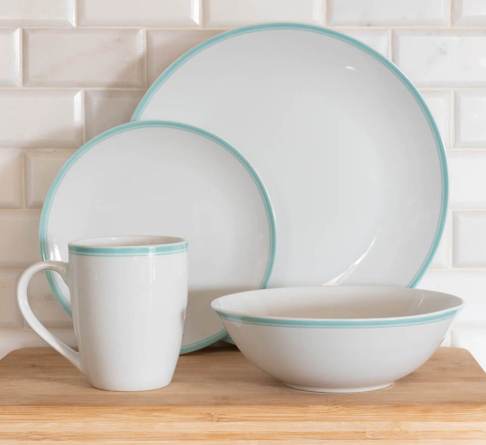 10 Strawberry Street Simply Coupe 16Piece Dinnerware Set, Seafoam