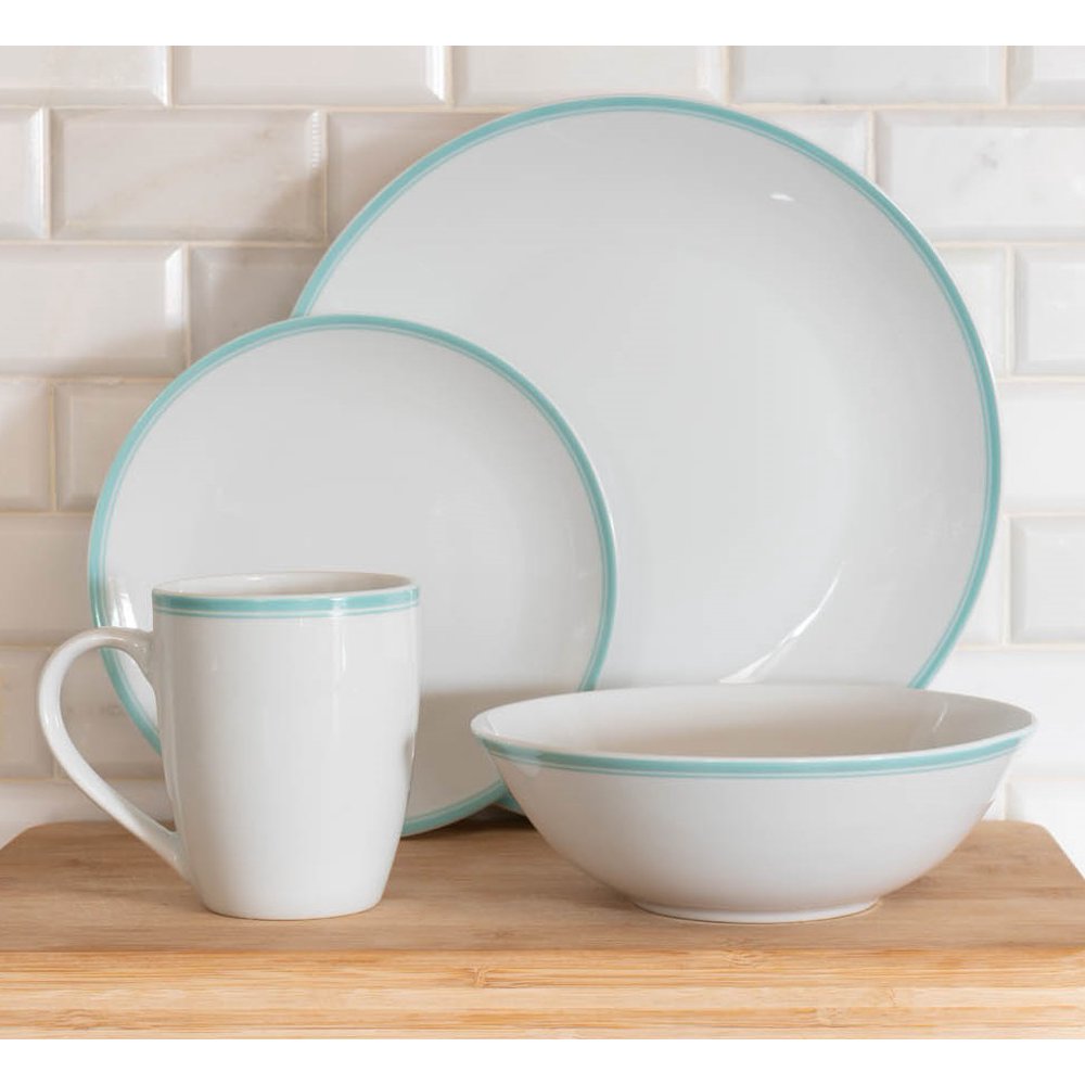 10 Strawberry Street Simply Coupe 16Piece Dinnerware Set, Seafoam