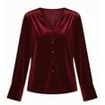 thumbnail image 7 of Womens Retro V Neck Velvet Shirts, Button up Long Sleeve Tops, Casual Velour Blouses for Women, 7 of 7