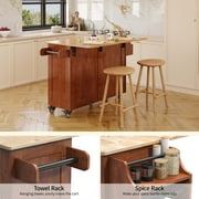 Kitchen Island with Storage, Lofka 52 Kitchen Islands Cart with Wood Drop Leaf and Lockable Wheels, Brown