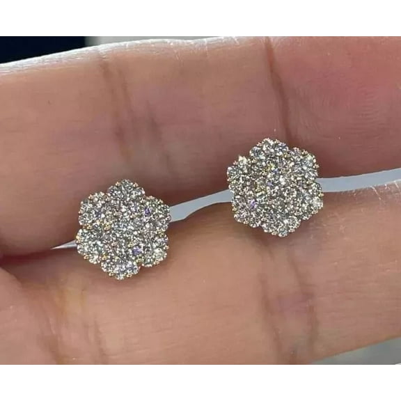 2Ct Round Cut Lab Created Diamond Cluster Stud Earrings 14K Yellow Gold Plated