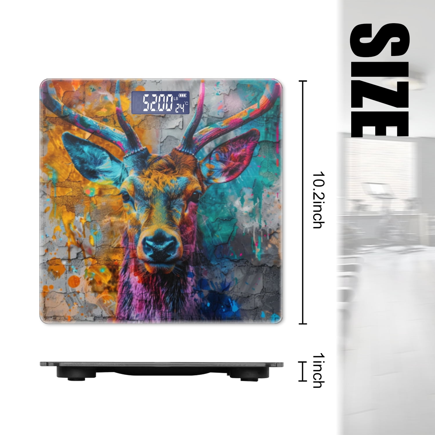 High Precision Body Weight Scale Smart Bathroom Scales with Large LCD Display(400lbs),Decorative for Bedroom-Graffiti Painting Of Deer Head On Old Concrete Wall