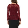 thumbnail image 3 of INSPIRE CHIC Women's Top Lace Keyhole Front Peplum Hem Sheer Long Sleeve Blouse XS Burgundy, 3 of 7