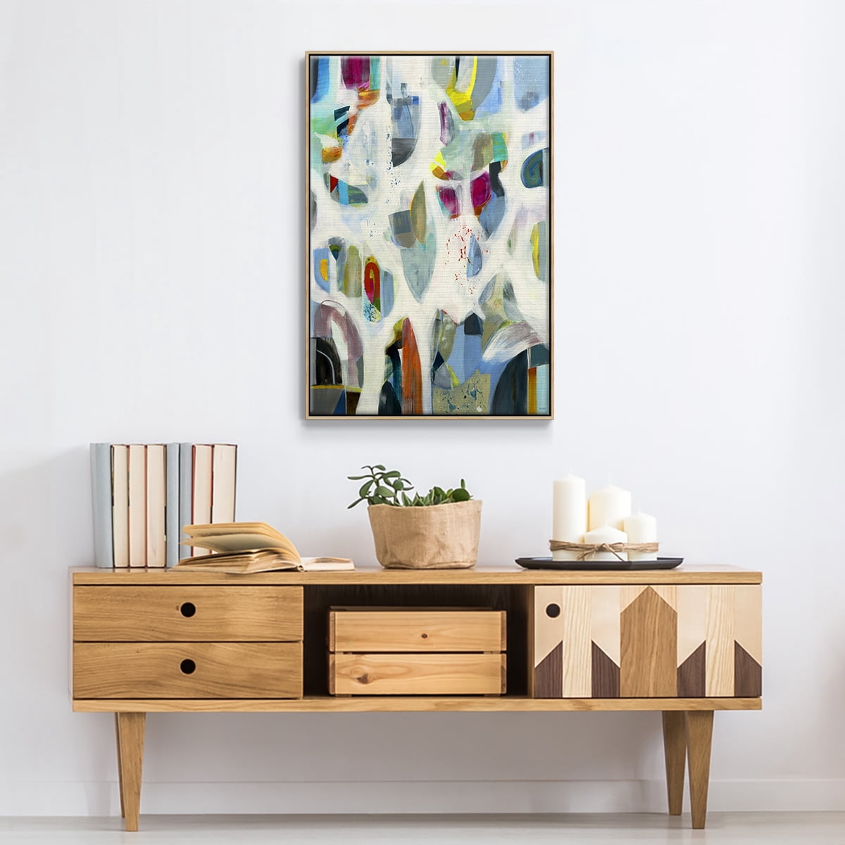 Interaction Framed Premium Gallery Wrapped Canvas - Ready to Hang - 25 x 37 - Natural Wood Floating Frame