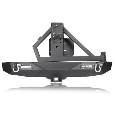 Jeep Bumper Tire Carrier - GZYF Black Textured Jeep Rear Bumper for 07-16 Jeep Wrangler JK with Tire Carrier & LED Lights & Hitch Receiver & 2 D-Rings