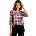 thumbnail image 5 of 3/4 Length Sleeve Womens Tops Dressy V Neck Collared Shirts Business Casual Work Blouses Summer Vacation Hot Pink XL(XL), 5 of 7
