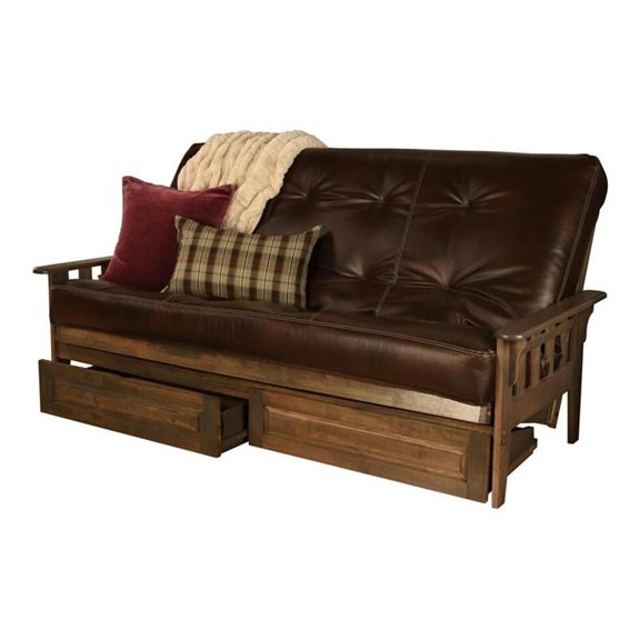 Kodiak Furniture Tucson Queen Storage Futon and Java Brown Faux Leather Mattress