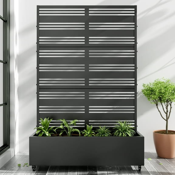 MAYEERTY 72"x47" Metal Rectangle Pots and Planter Elevated Raised Box with Trellis for Vine Climbing Plants, Black
