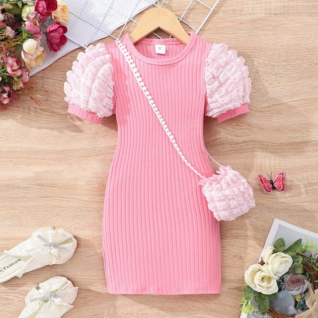 Robe Légère à Manches Courtes et Col Rond pour Filles, Couleur Unie, pour Petites et Moyennes Tailles