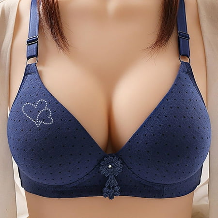 WREESH Push-Up Bra Women Embroidered Glossy Comfortable Breathable Bra Underwear No Underwire Bras Plunge Bra Underwear Dark Blue