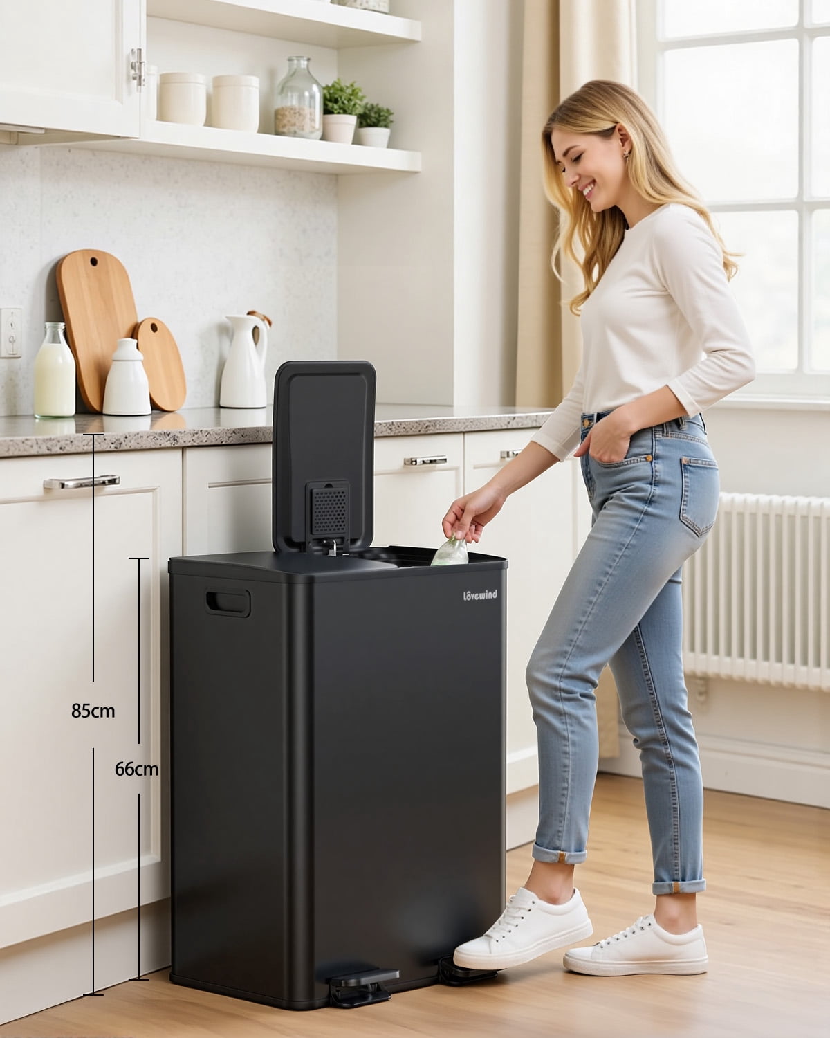 2 x 8 Gallon Kitchen Trash Can, Step Garbage Can Stainless Steel, Trash and Recycle Bin for Kitchen, Dual Compartment Recycling