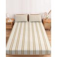 thumbnail image 2 of King Size Fitted Sheet Set - Brown Stripes 3 Piece Bedding Sets 16" Deep Pocket Fitted Sheet with 2 Pillowcases, Farmhouse Vintage Lines Rustic Geometric Brushed Microfiber Hotel Luxury Bed Sheets, 2 of 9
