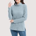 thumbnail image 2 of XPMWRP Women's Solid Color Tunic Tops Turtle Neck Long Sleeve Shirts Oversized Winter Sweaters Side Split High Low Hemline Blue XXL, 2 of 8