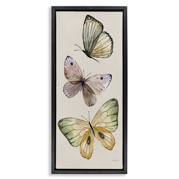 Stupell Industries Cottage Fluttering Butterfly Trio Black Floating Frame Canvas Art, 11 x 25, by Carol Robinson