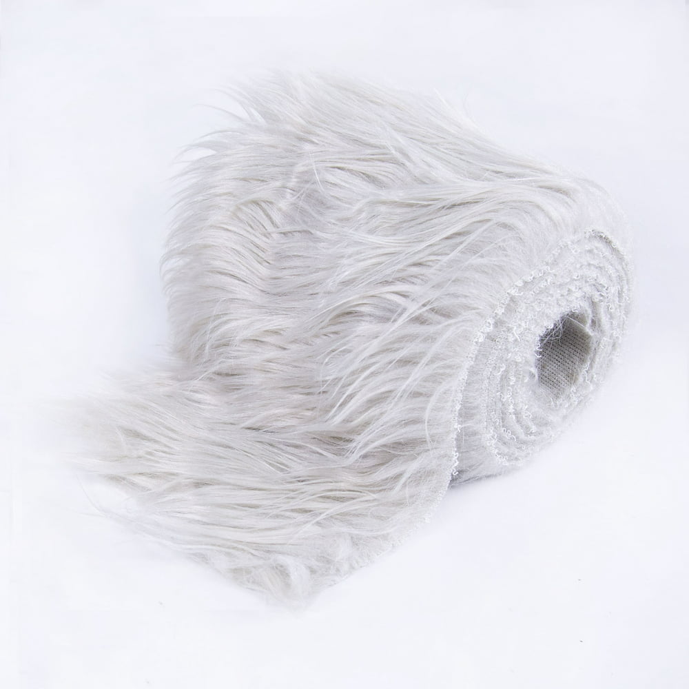 FabricLA Shaggy Faux Fur Fabric Trim 60 x 2 inch Ribbon - Platinum Gray