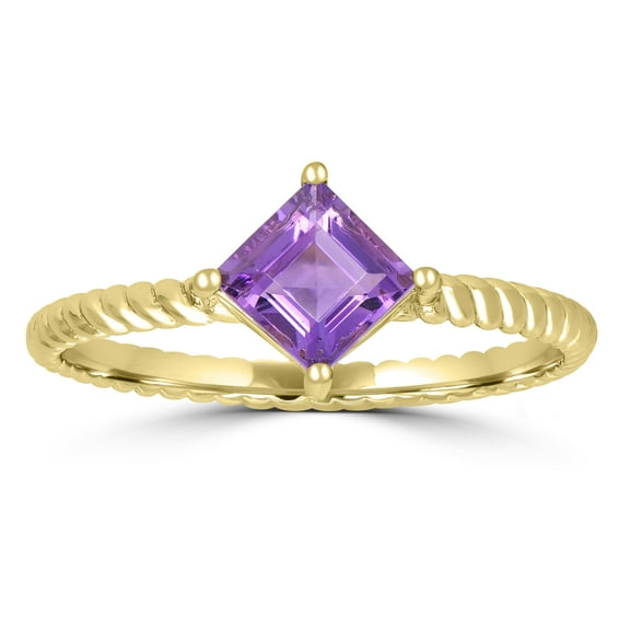 GEMISTRY Lia 14k Gold Square Solitaire Amethyst Gemstone Stackable Ring