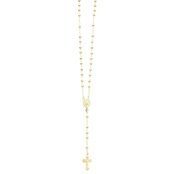 Ritastephens Rosary Necklace Cross 3mm by 24 inches long yellow gold overlay  Sterling Silver 925